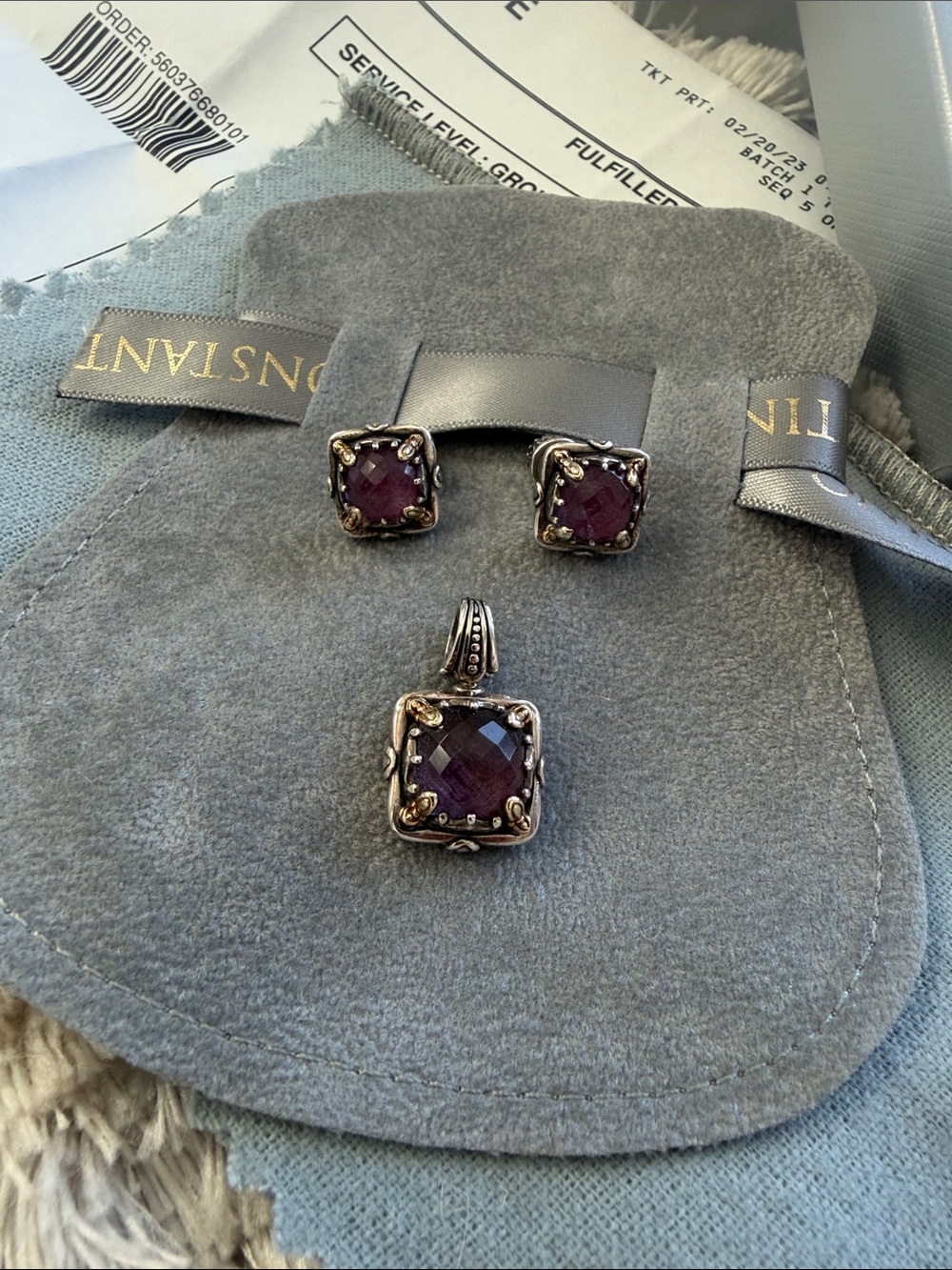 Konstantino 18K Gen K Earrings and Pendant Set with Ruby